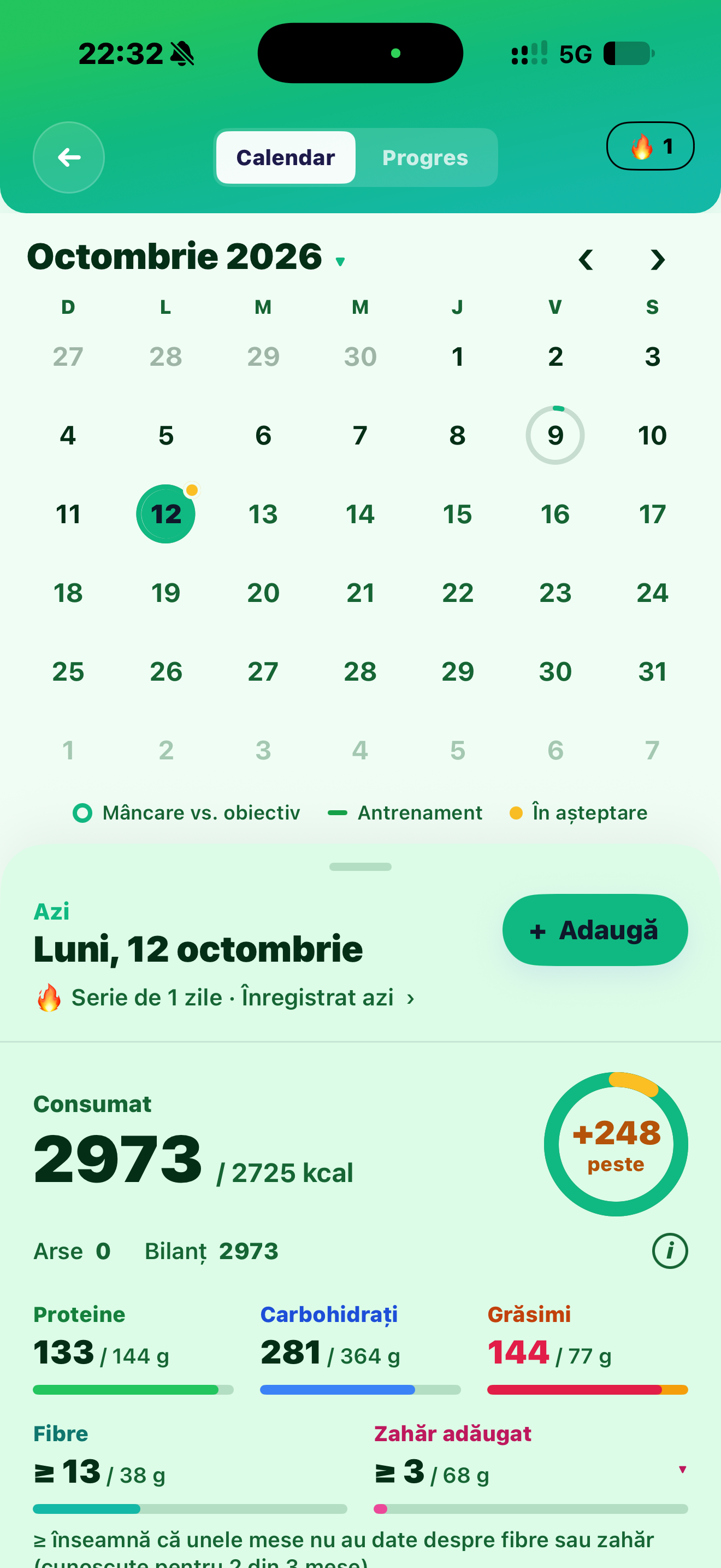 Your activity calendar and daily nutrition goals.