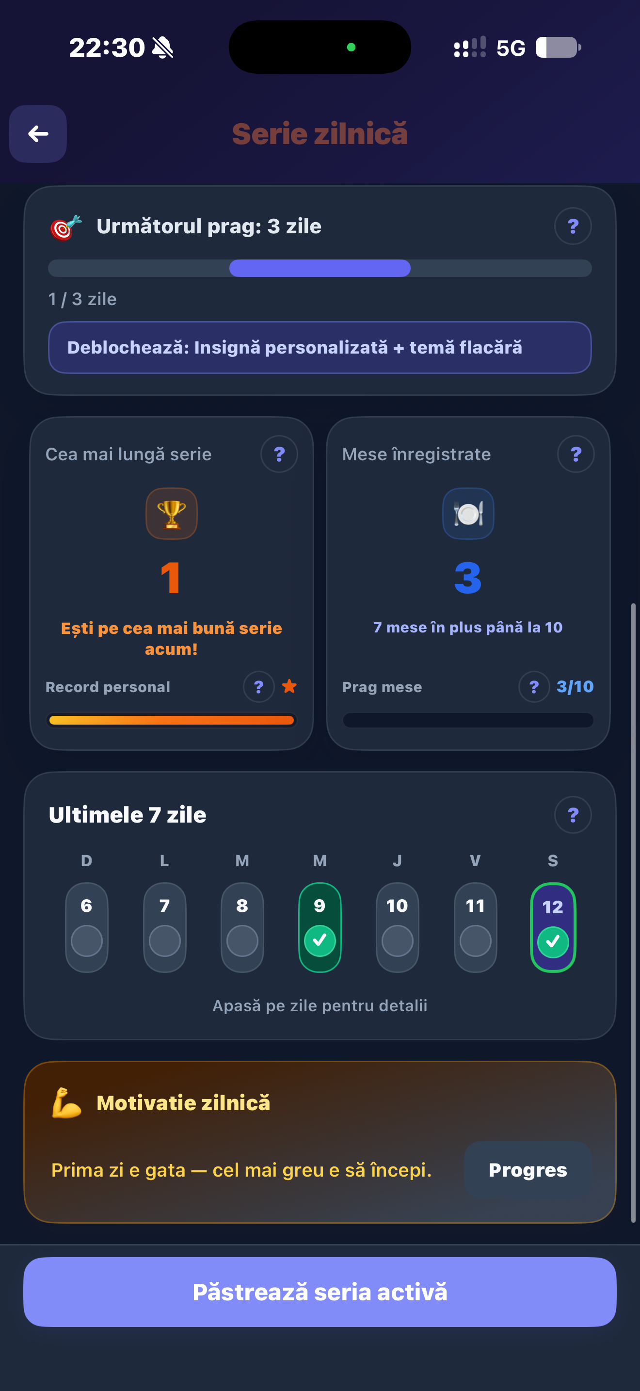 Daily streaks and activity milestones.